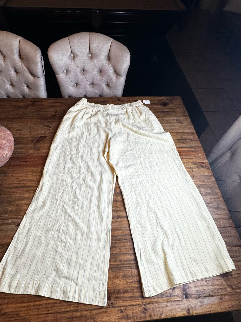 a new day Cream Wide-Leg Pinstripe Linen-Blend Pants